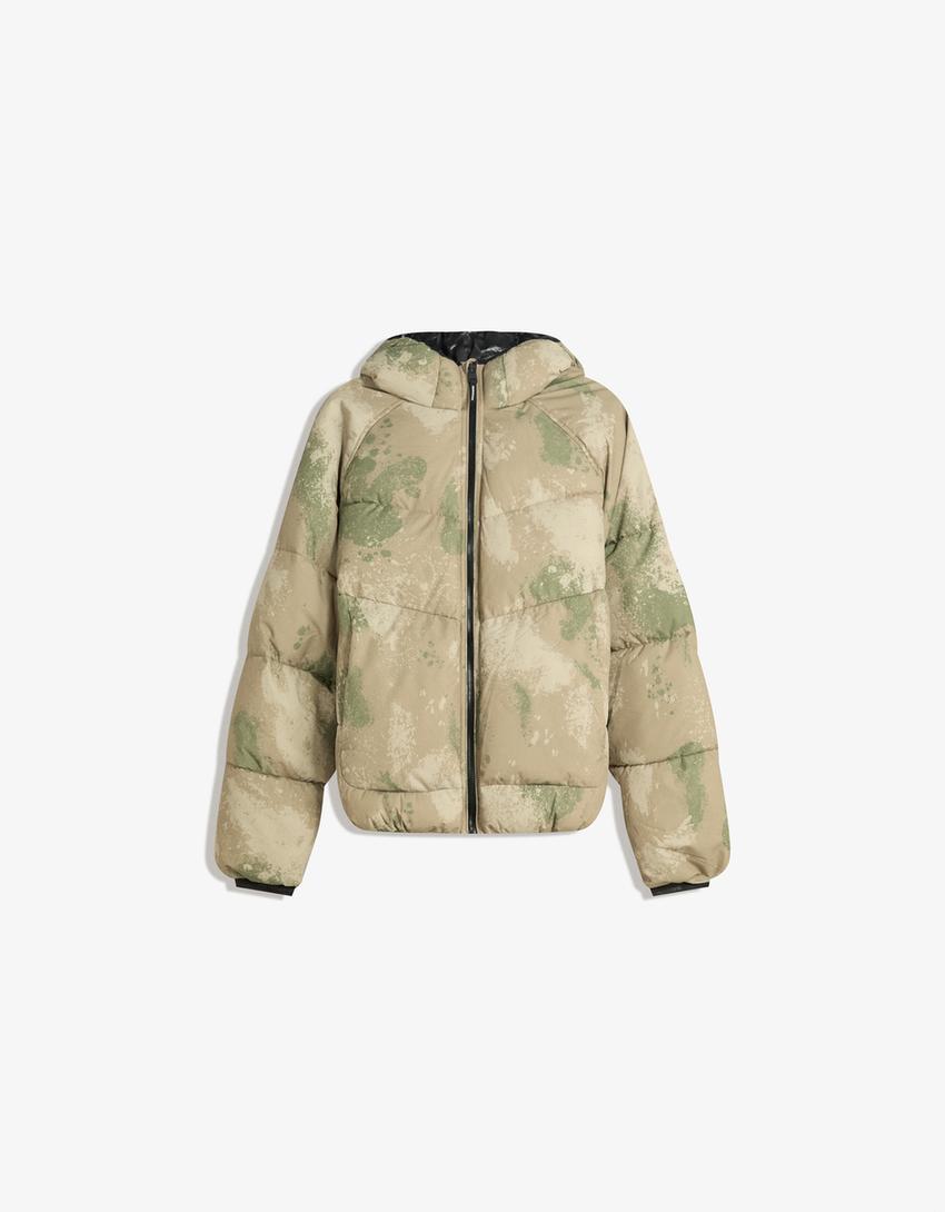 Hooded puffer jacket-Khaki
