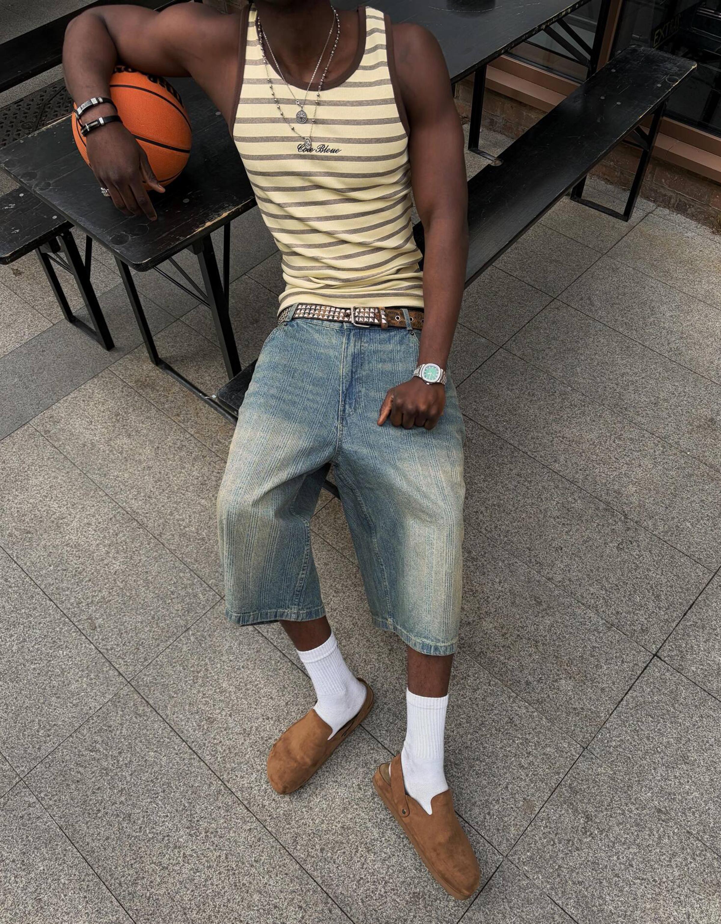 Super baggy denim Bermuda shorts — Light blue