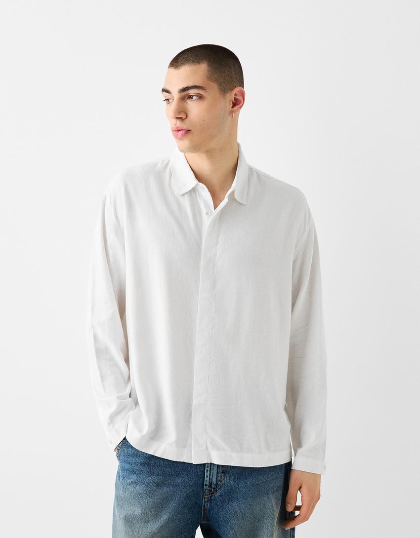 Chemise manches longues loose fit lin-Blanc-0