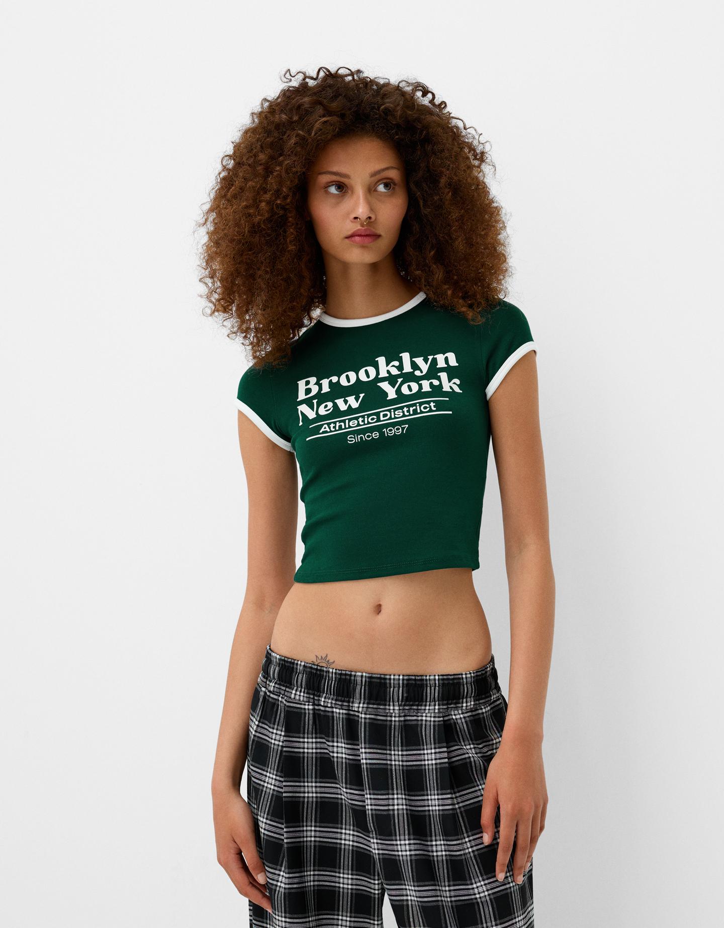 Bershka Maglietta A Maniche Corte A Contrasto Donna Xs Verde