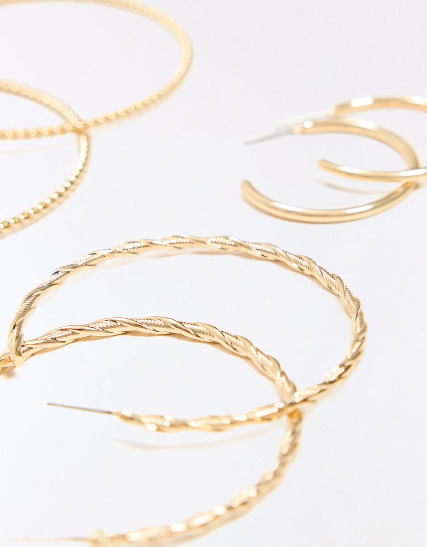 Pack of 3 hoop earrings-Gold