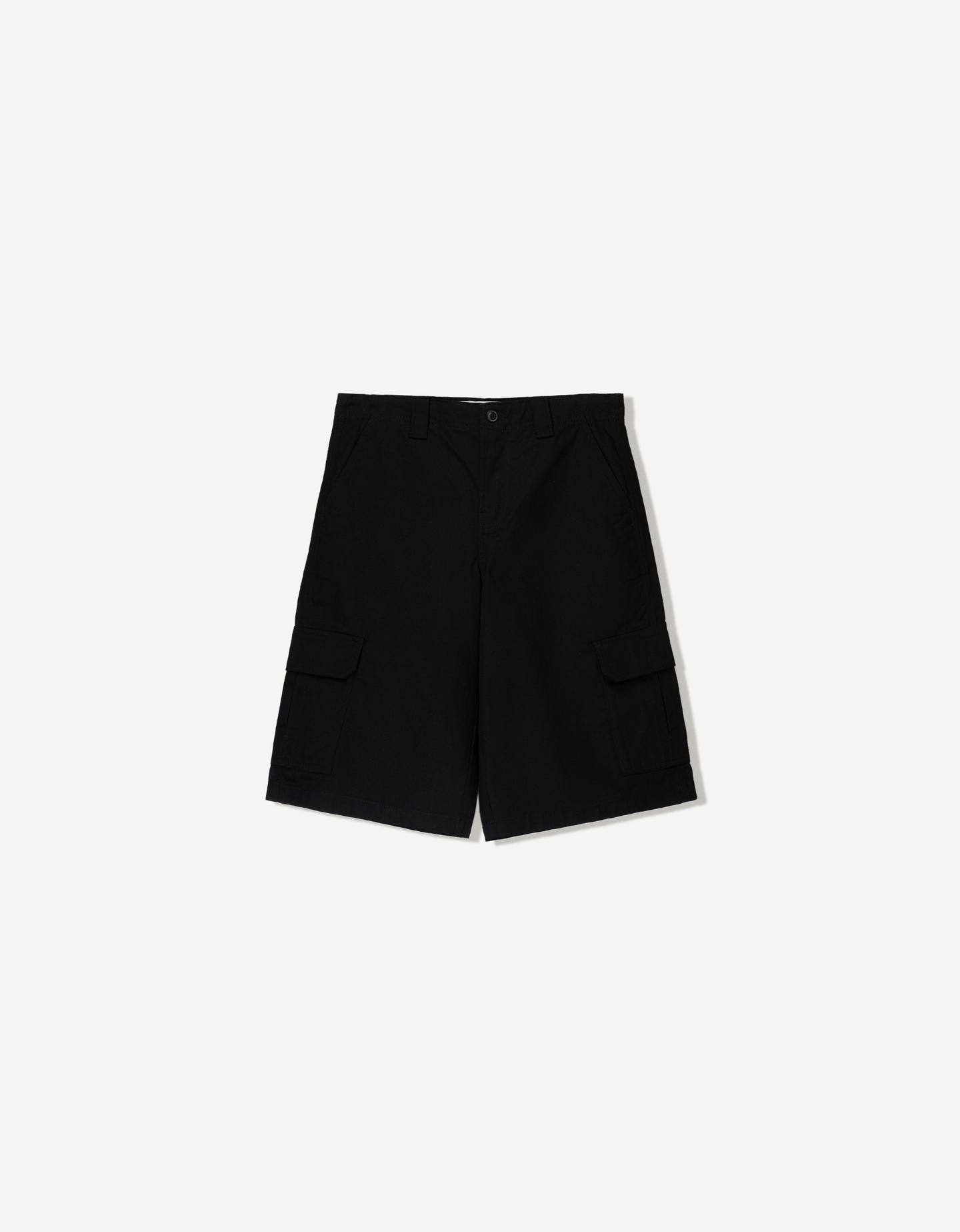 Bershka Bermuda Cargo Mujer 38 Negro