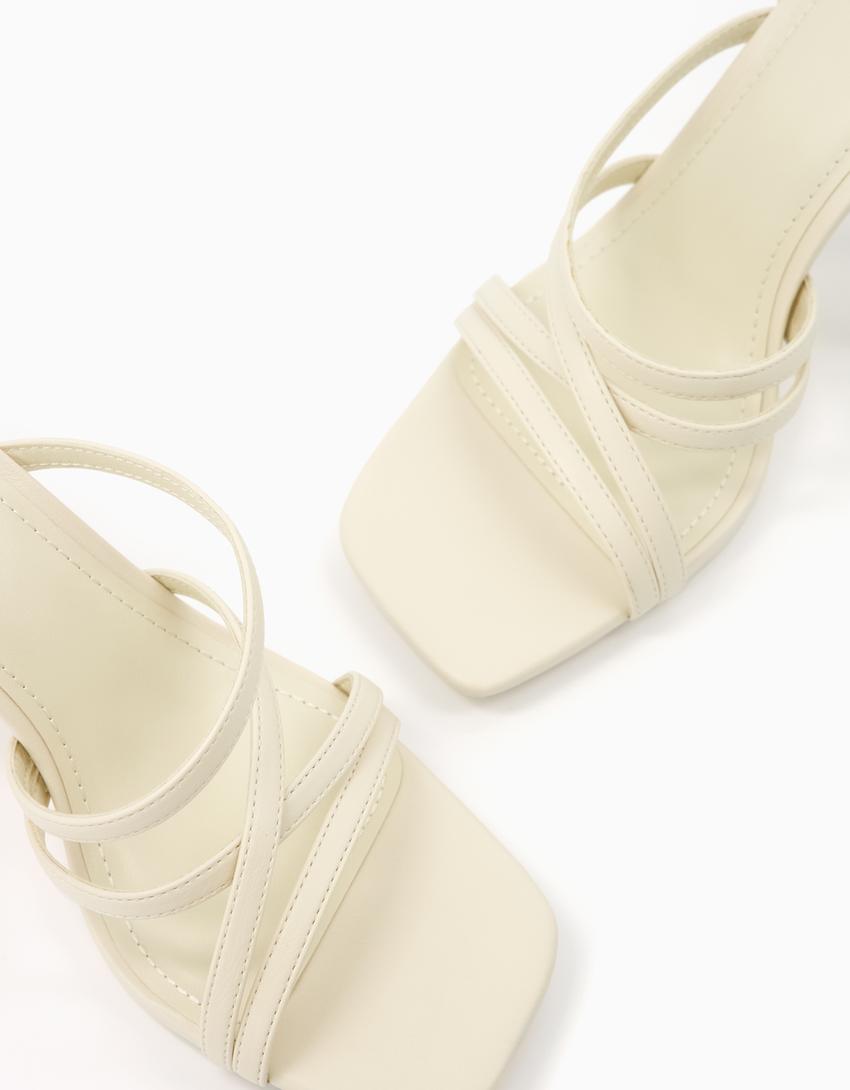 Sandales talon brides boucle de cheville-Écru-4