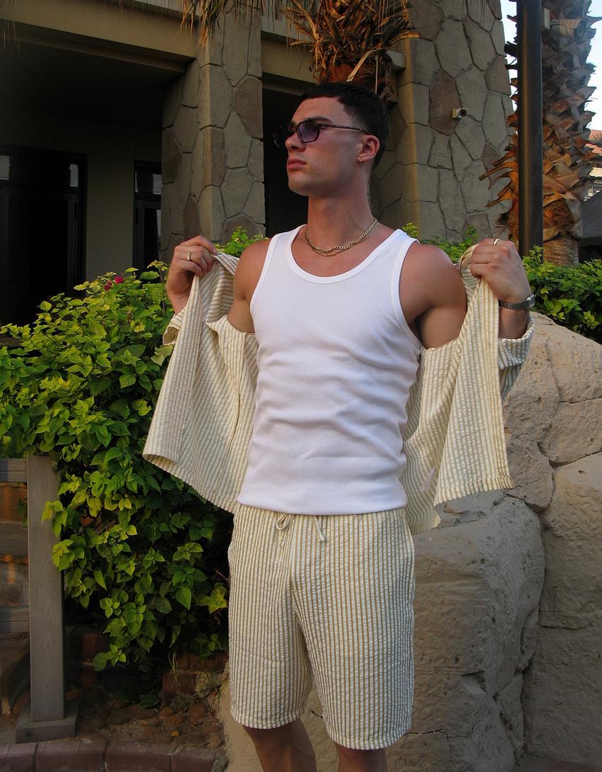 Striped jogger Bermuda shorts-Yellow