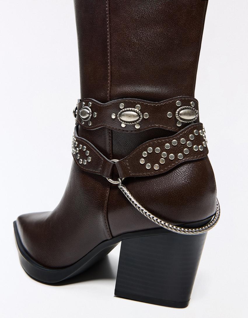 Čizme s western stil potpeticom-Smeđa