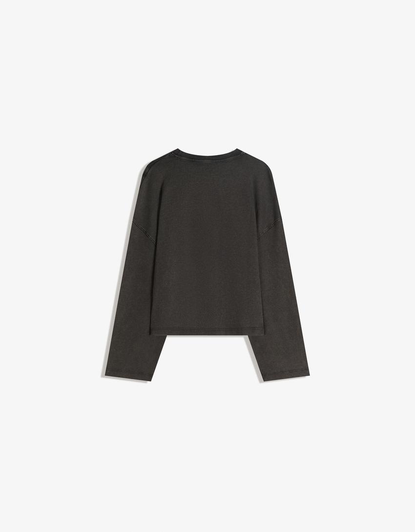 Langærmet T-shirt med print-Mørk grå