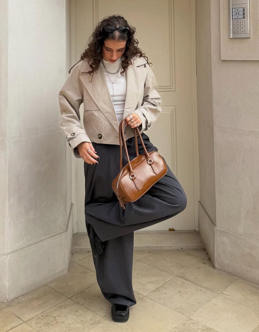 Tailored fit trousers with crossover waist-Dark grey