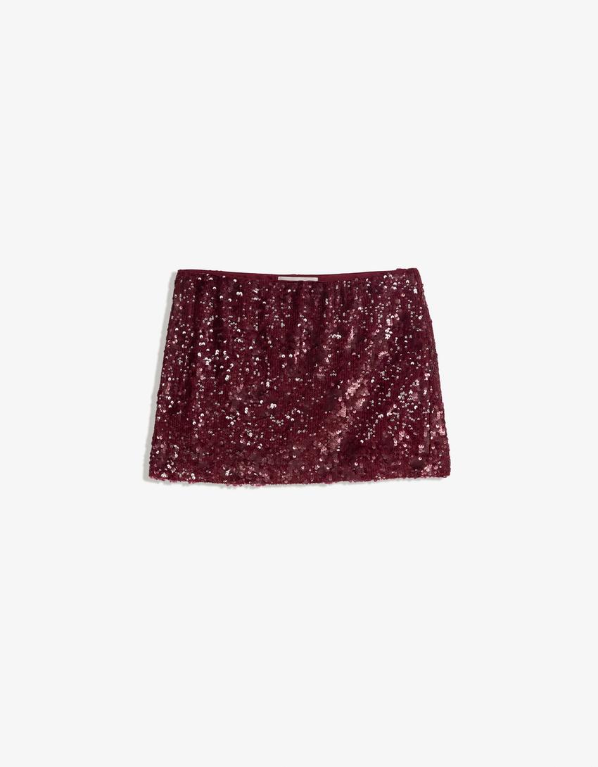 Mini-jupe à paillettes-Bordeaux