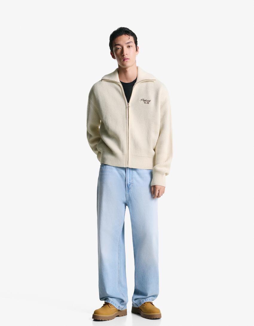 Veste zippée brodée-Blanc cassé-2