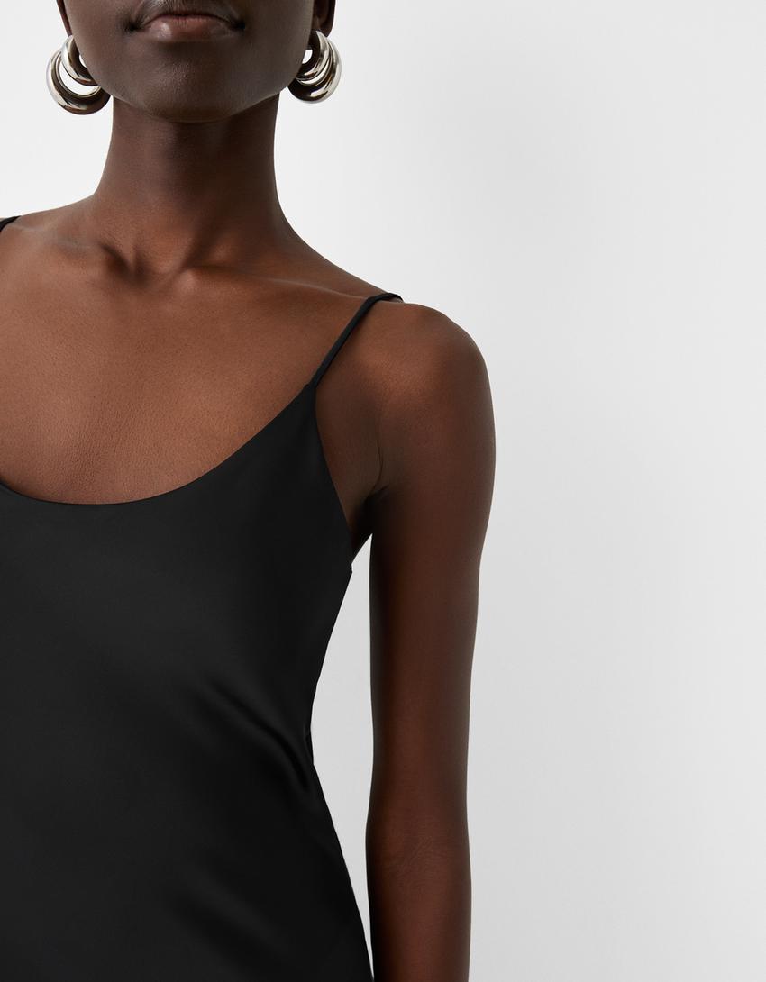 Satin midi dress-Black