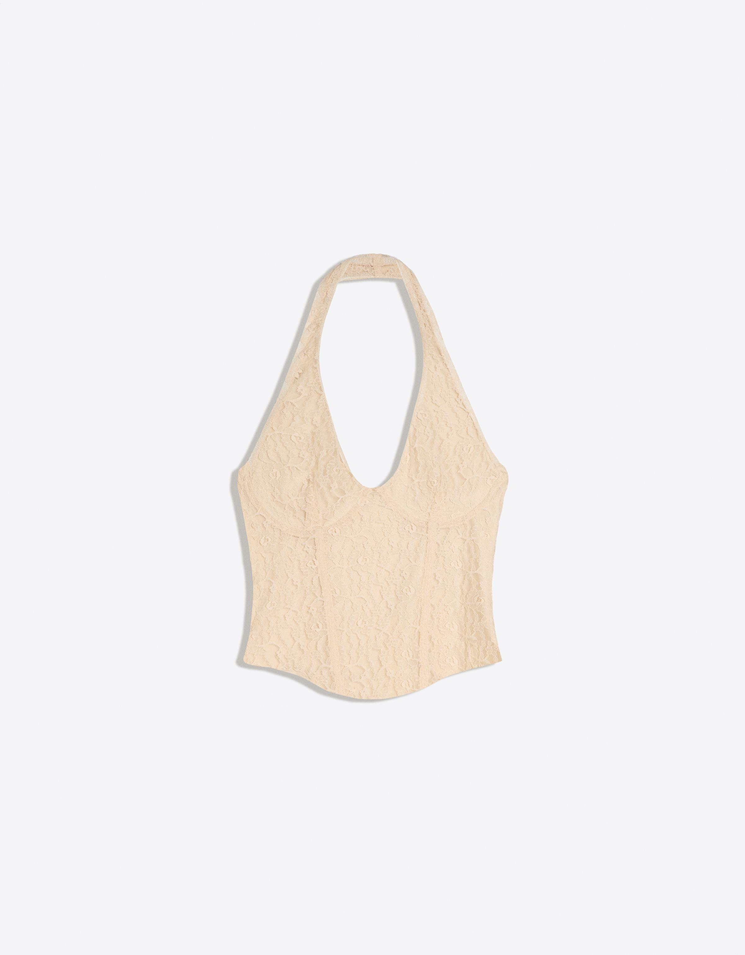 Lace corset halter top — Cream