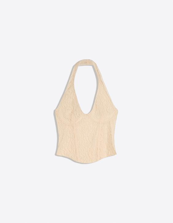 Gorsetowy top typu halter z koronką