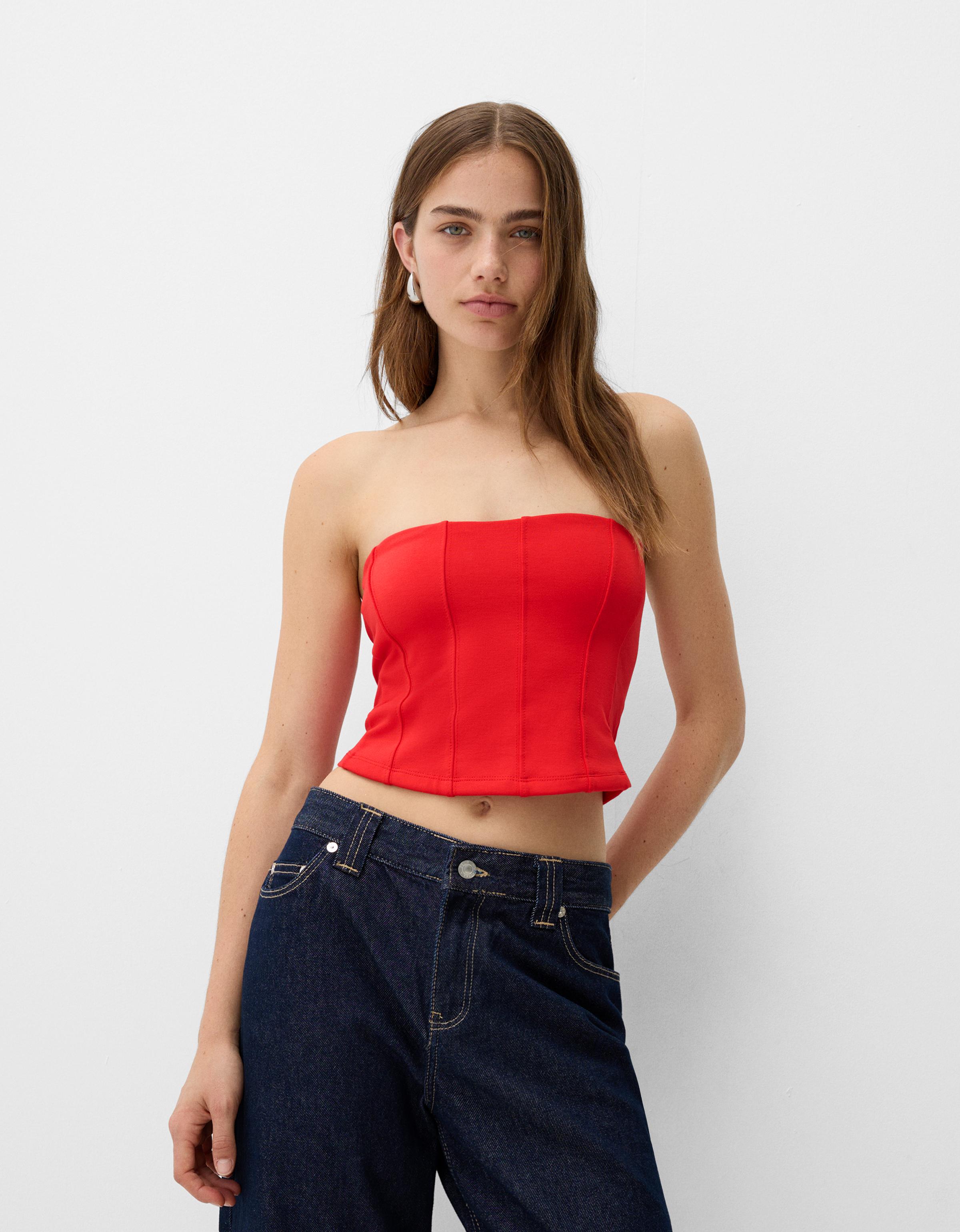 Bershka Bandeau-Top Damen Xs Rot