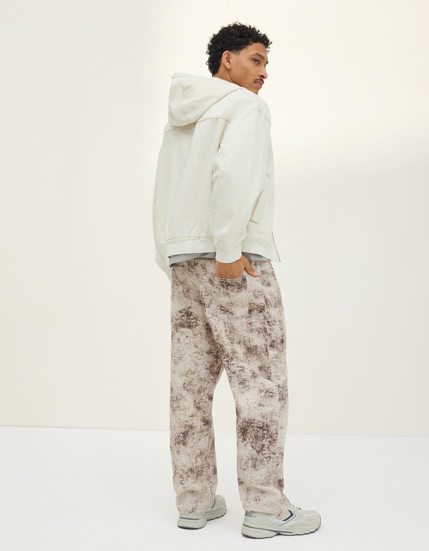 Baggy textured print jeans-Green
