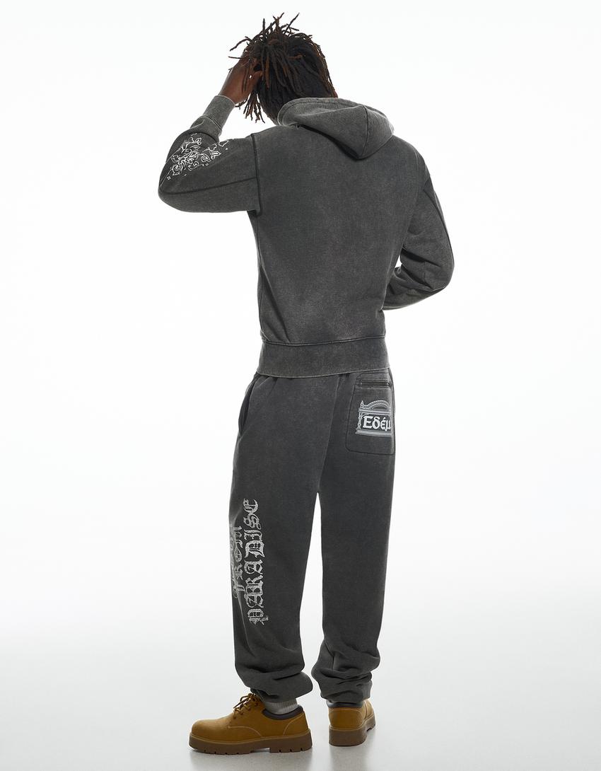 Yıkama efektli ARIES X BERSHKA jogger fit pantolon-Gri