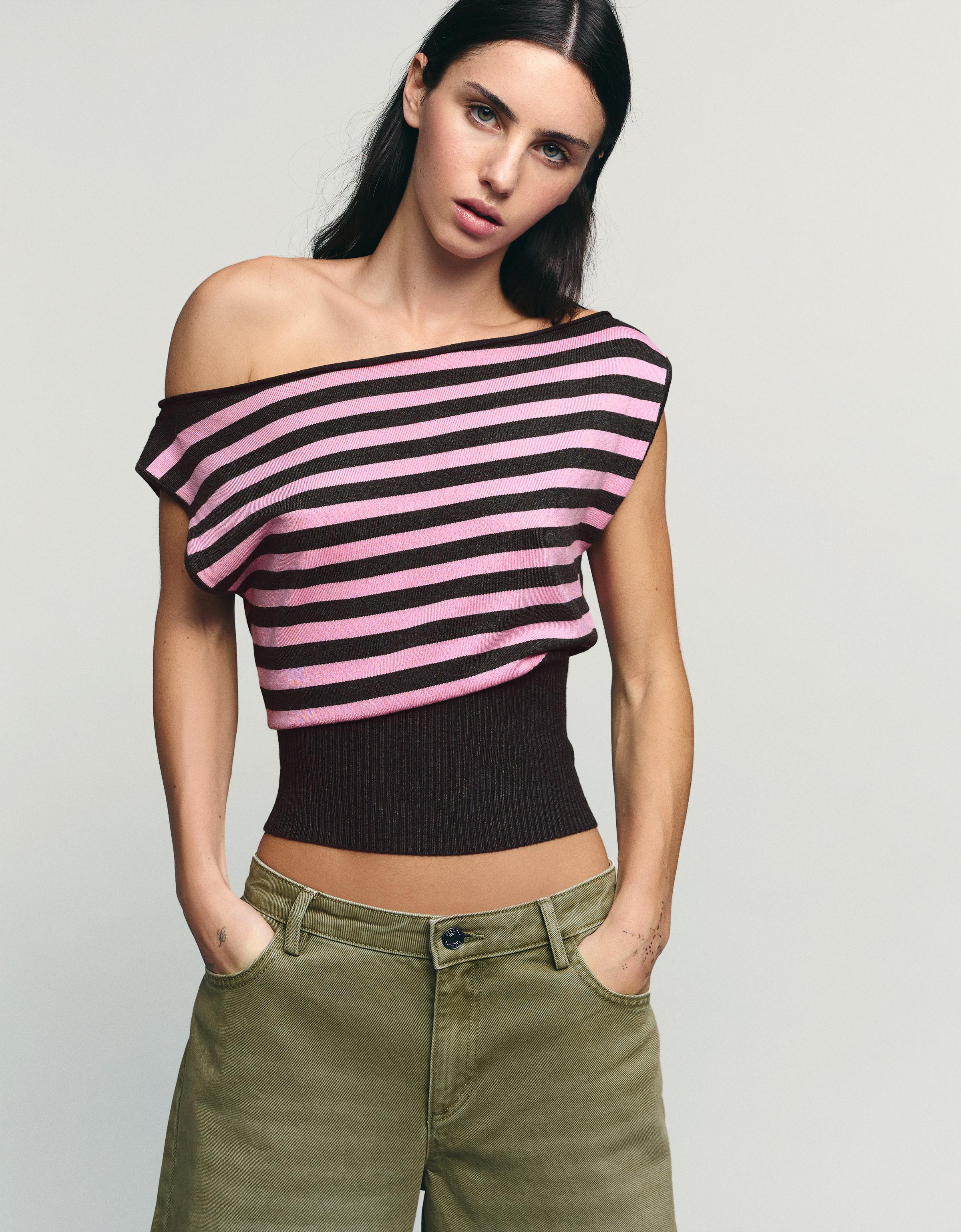 Knitted boatneck top - Tops - Women | Bershka
