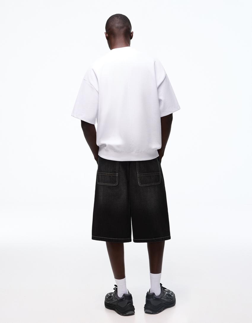 Denim skater Bermuda shorts-Black