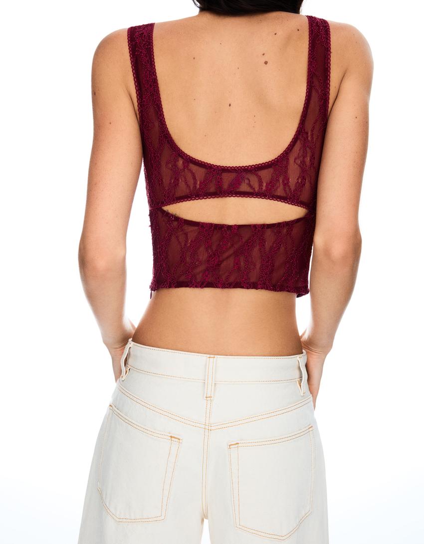 Lace top with straps-Maroon