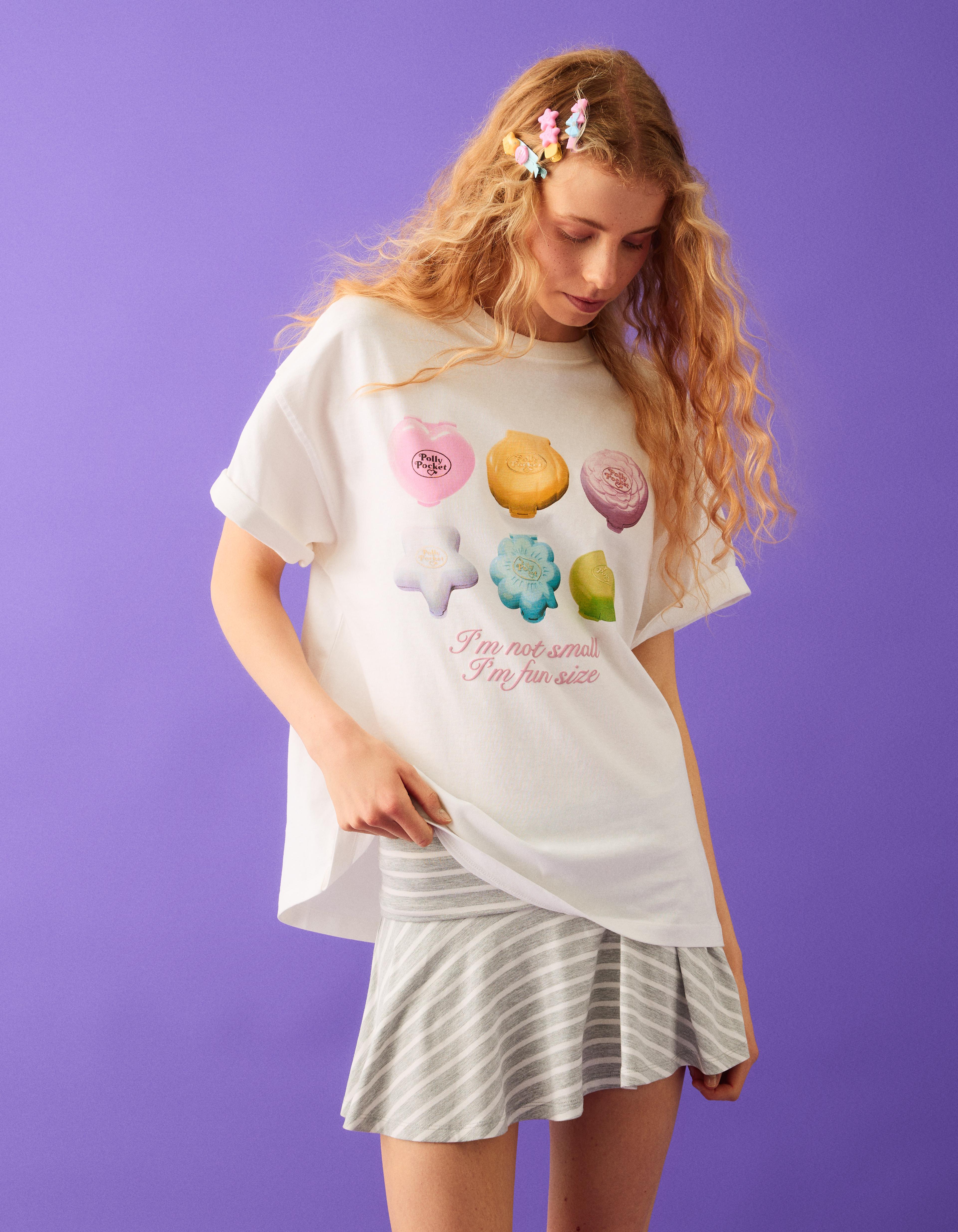Bershka Camiseta Oversize Polly Pocket Mujer L Blanco Roto