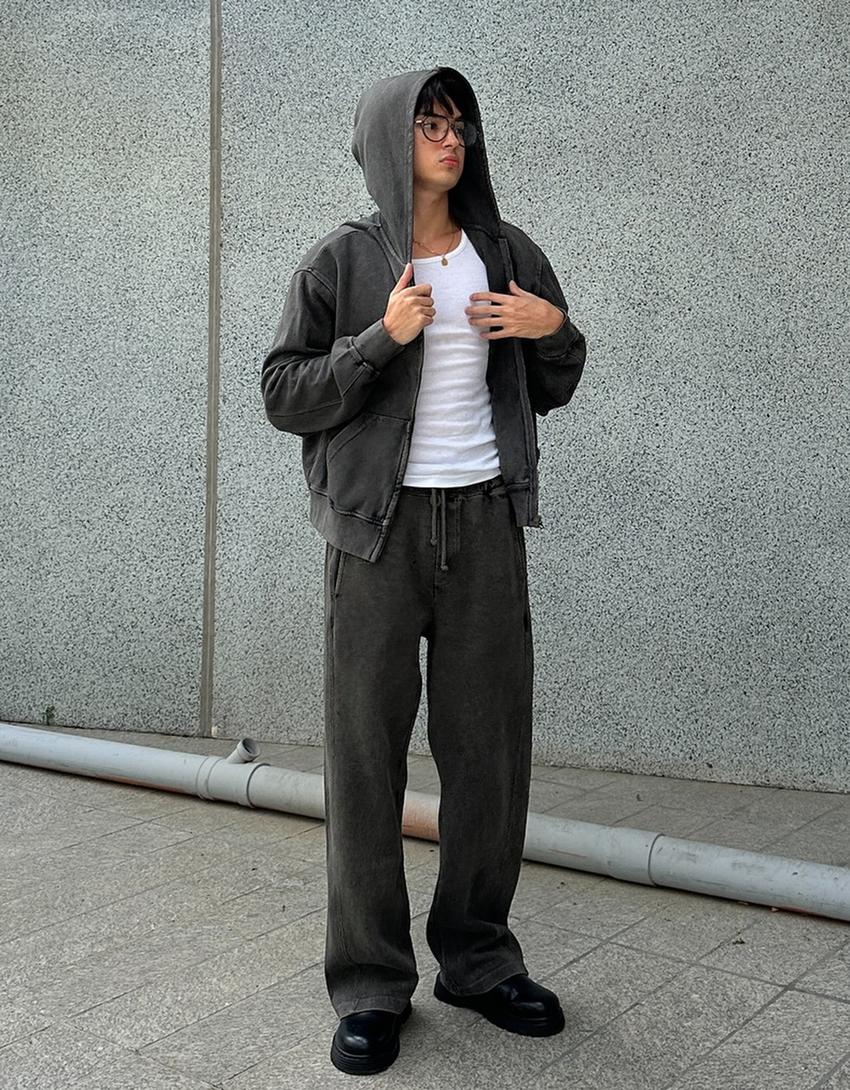 Cropped boxy fit zip-up sweatshirt-Grey