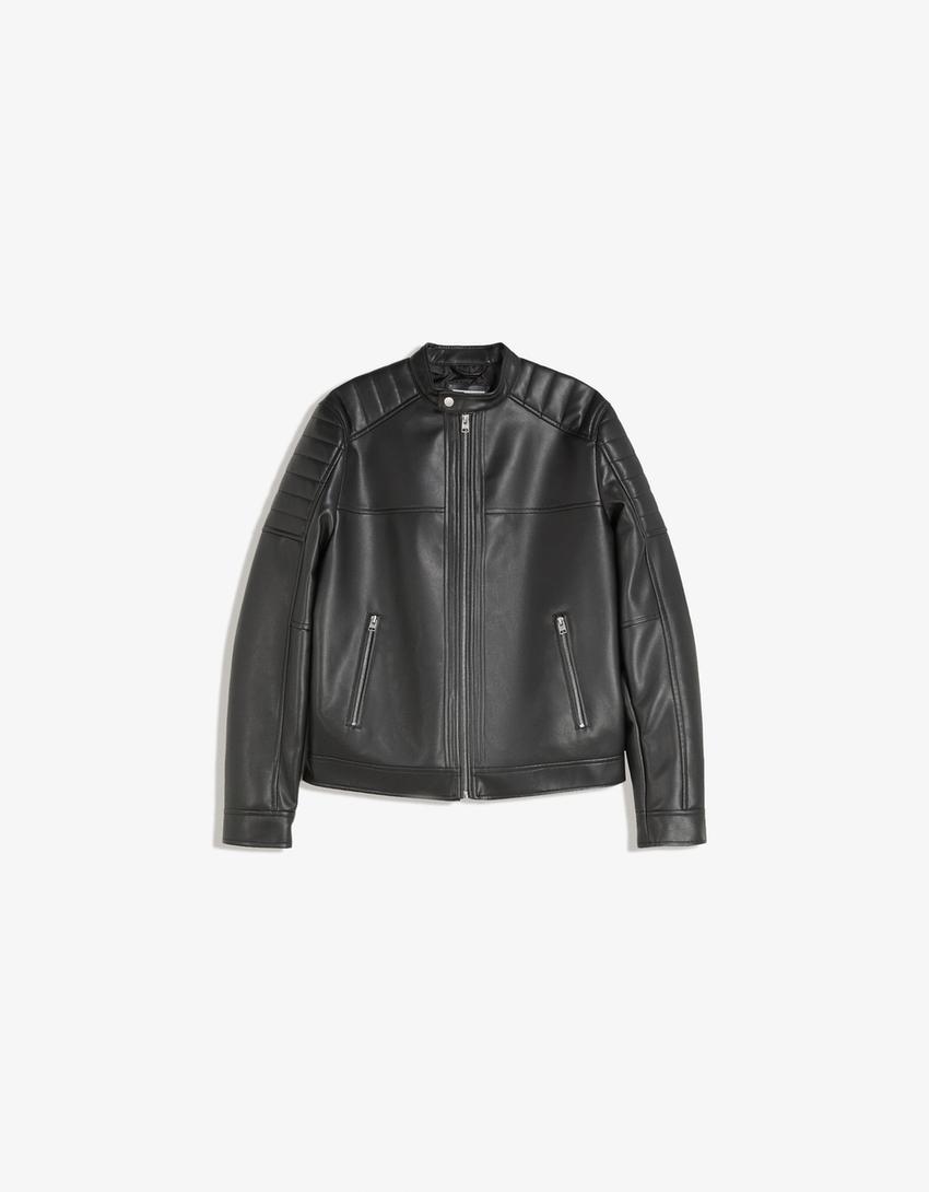 Leather effect jacket-Black-4