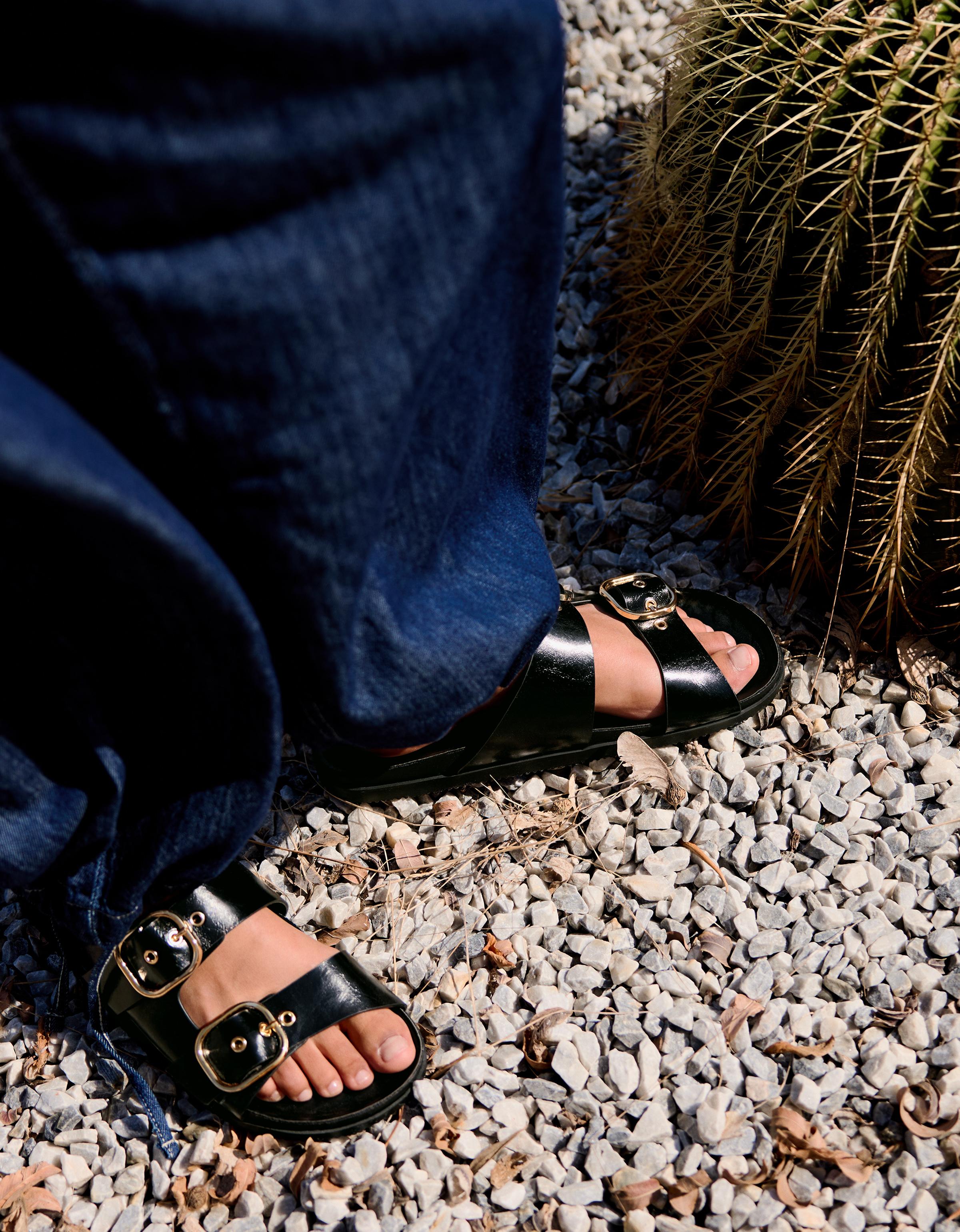 Buckled flat slider sandals