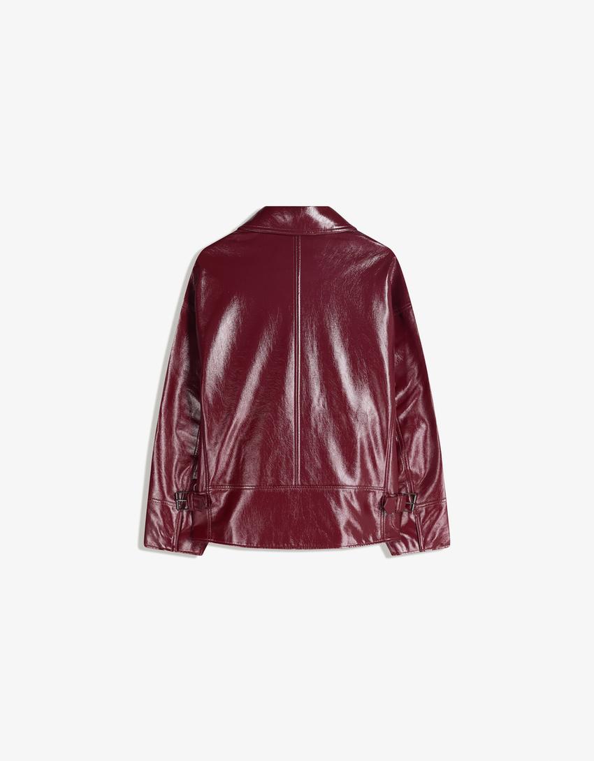 Truckerjacke aus Kunstleder-Rot