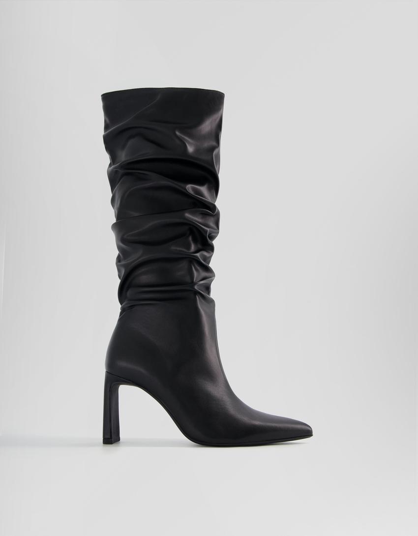 Slouchy high-heel boots-BLACK