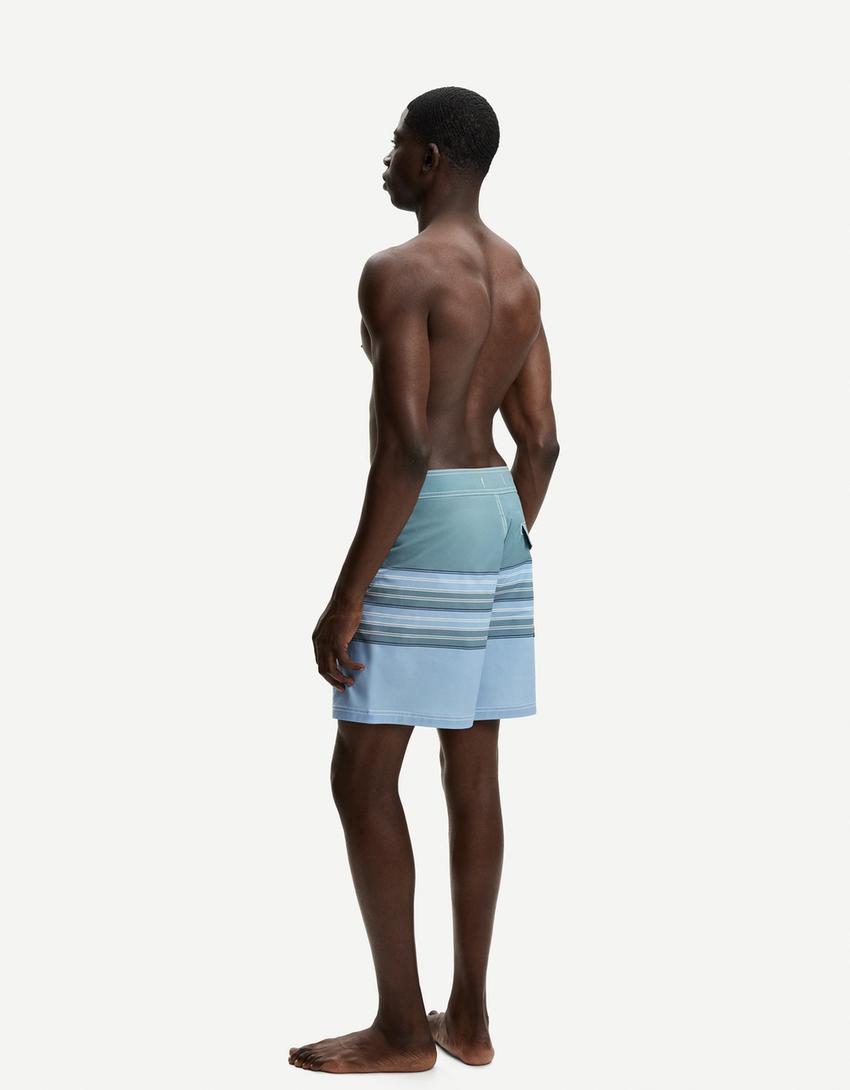Long printed swimming trunks-Green