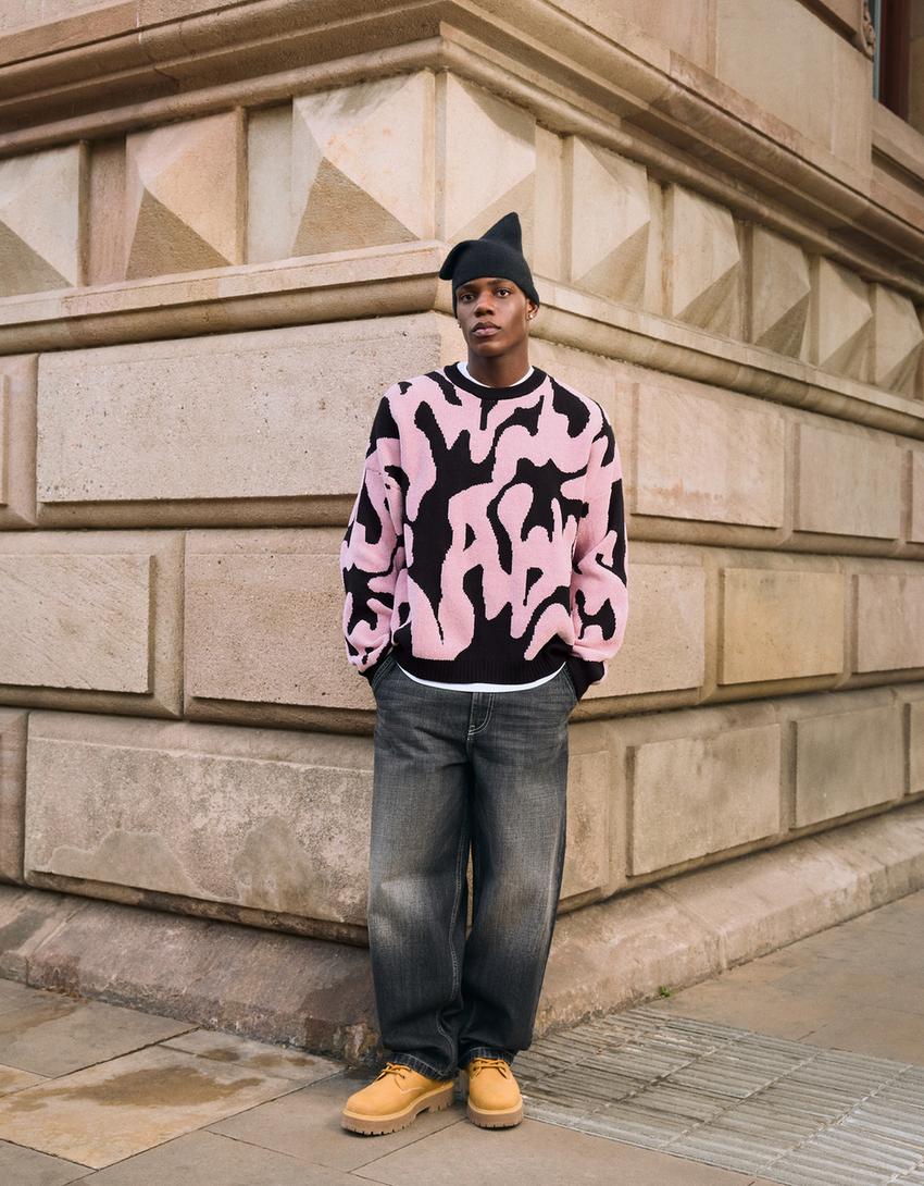 Suéter chenille estampado-Rosa