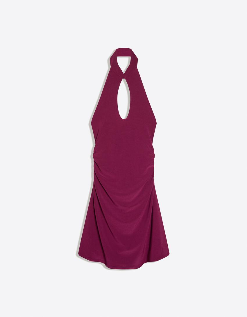Halter dress with qipao neckline-Red