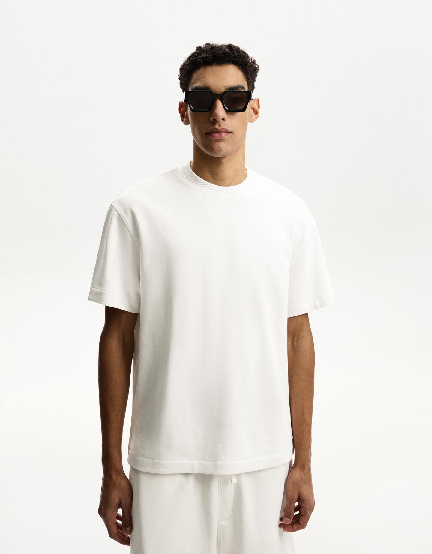 Bershka koszulka z dzianiny dresowej z krótkim rękawem biały