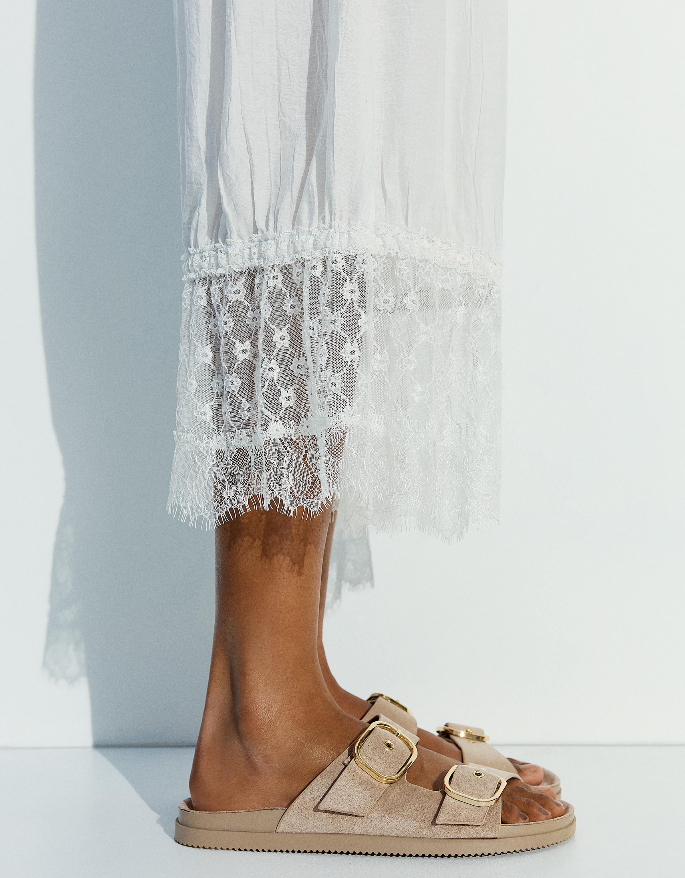 Buckled flat slider sandals — SAND