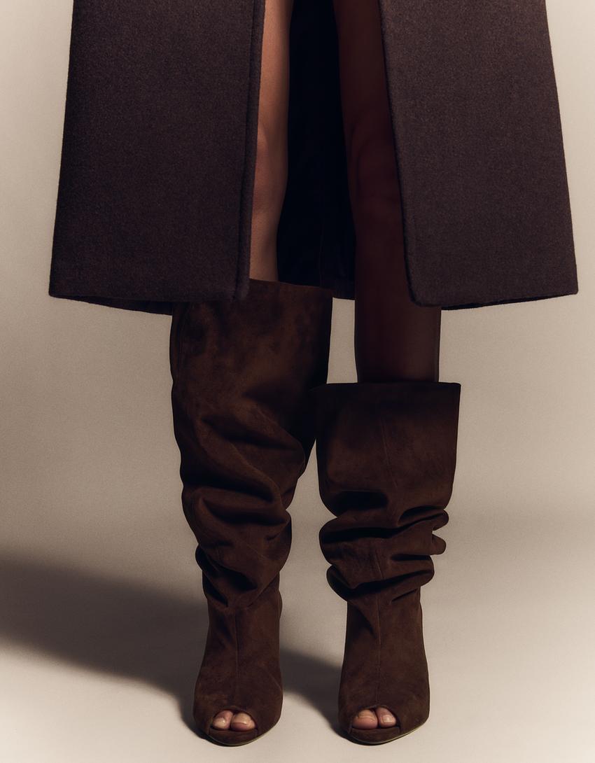 Čizma s tankom potpeticom i prorezom-Smeđa