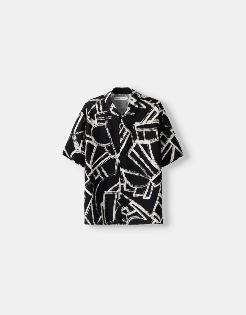 Camisa manga corta print-Negro-4