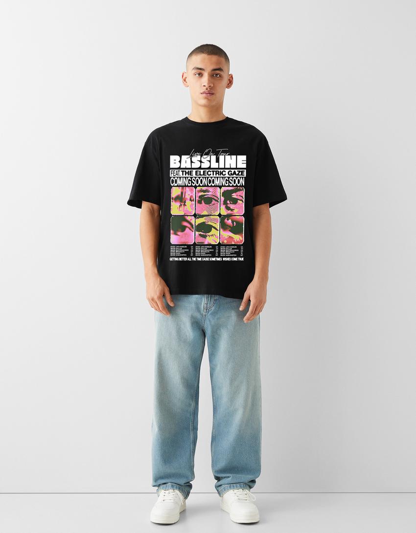 T-shirt manches courtes imprimé-Noir-4