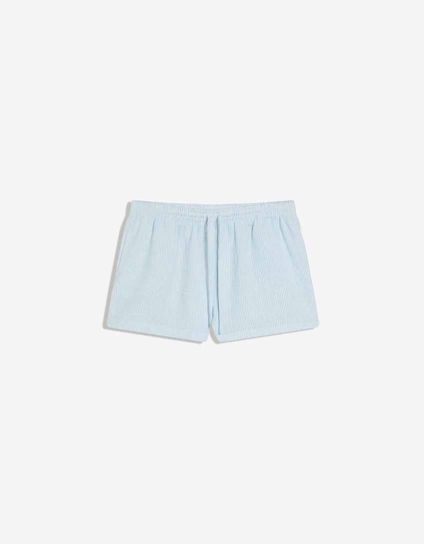 Rustic shorts with elastic waist-Blue