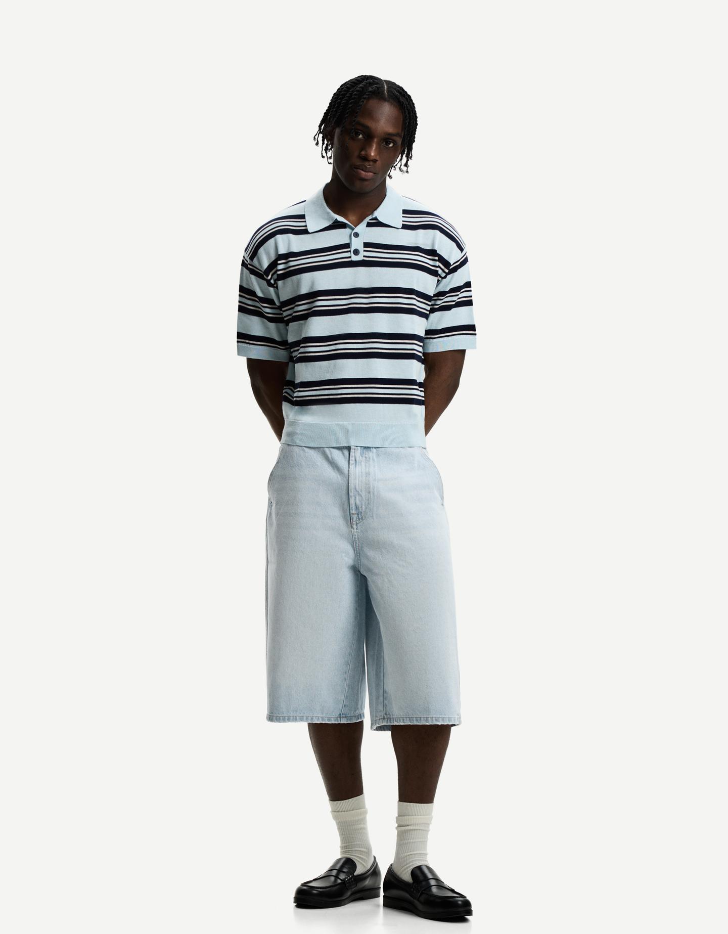 Bershka Bermuda Denim Skater Hombre 40 Azul Claro