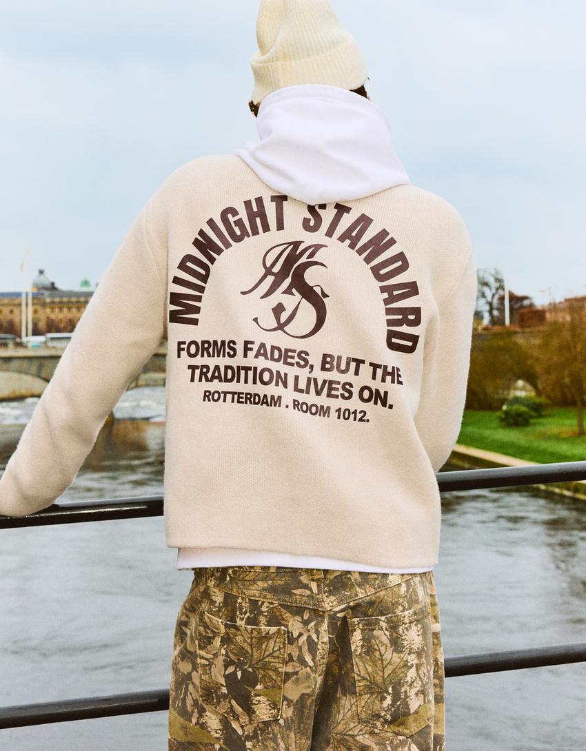 Jacquard-Pullover mit Print-Beige