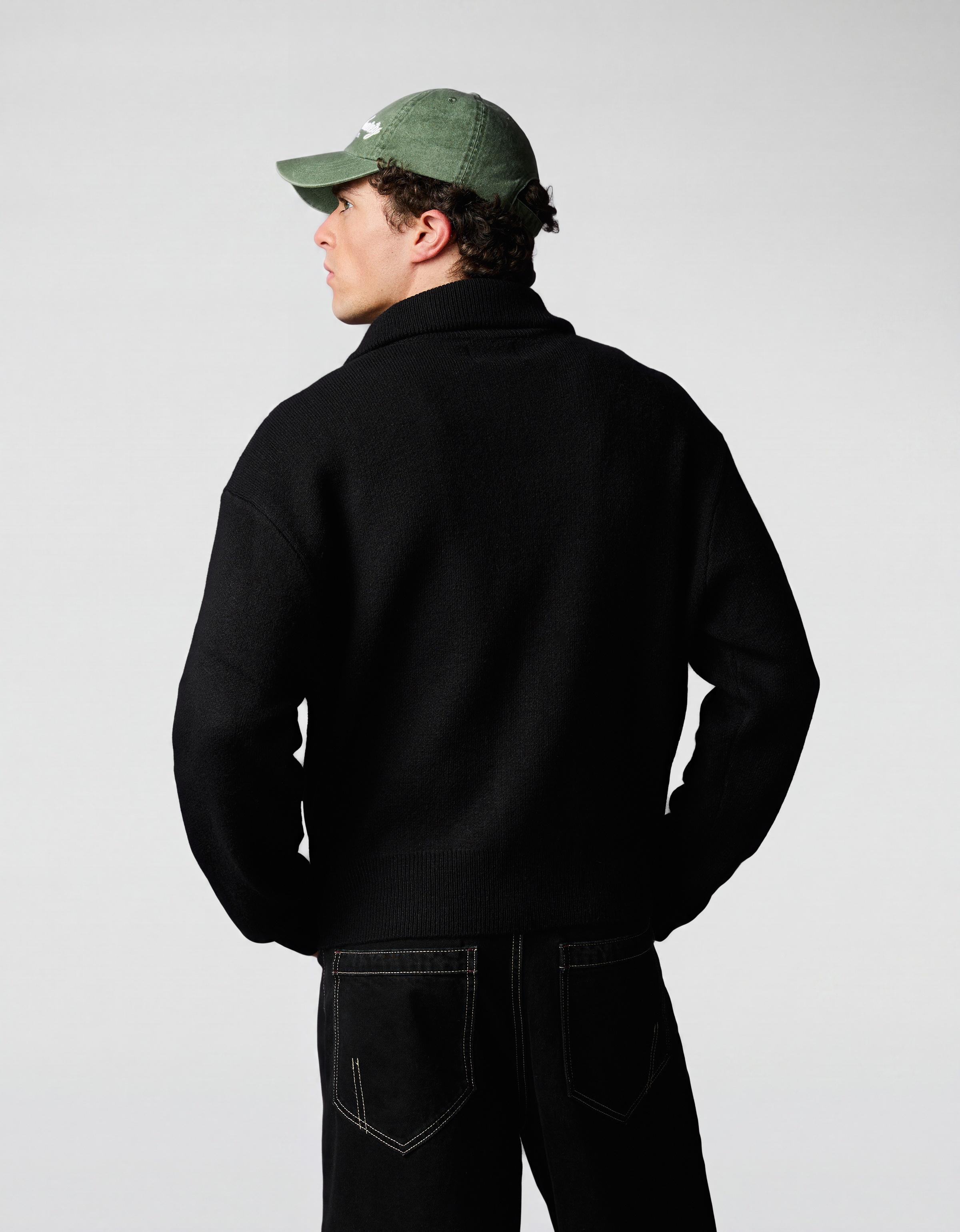 Boxy knit zip jacket — Black