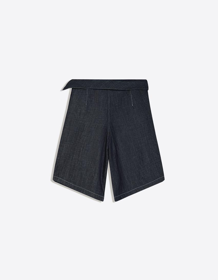 Bermuda en jean taille revers-Marine