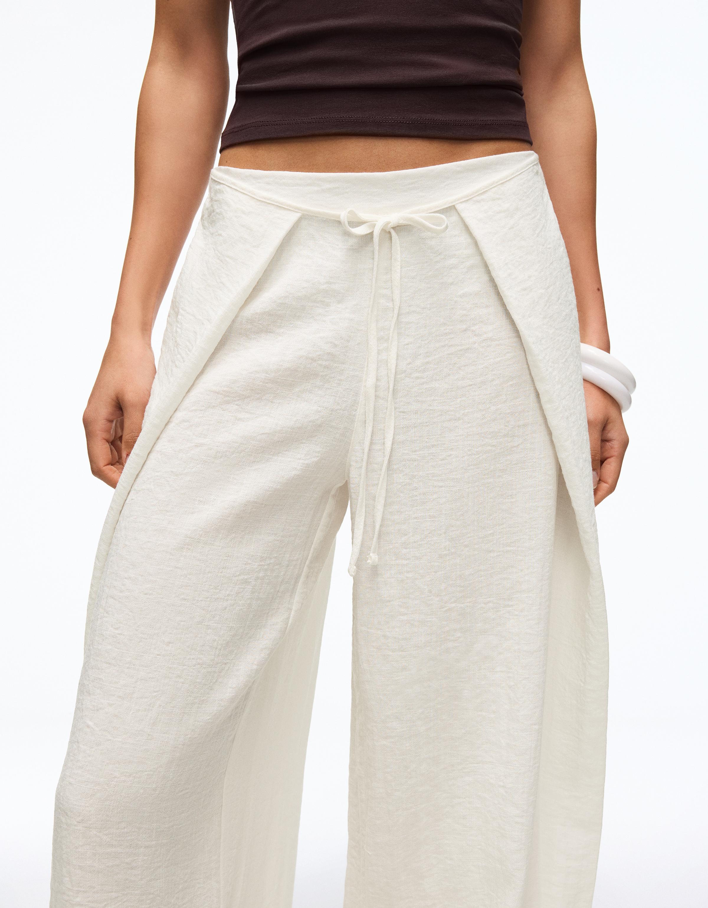 Rustic wide-leg pleated trousers — Off white