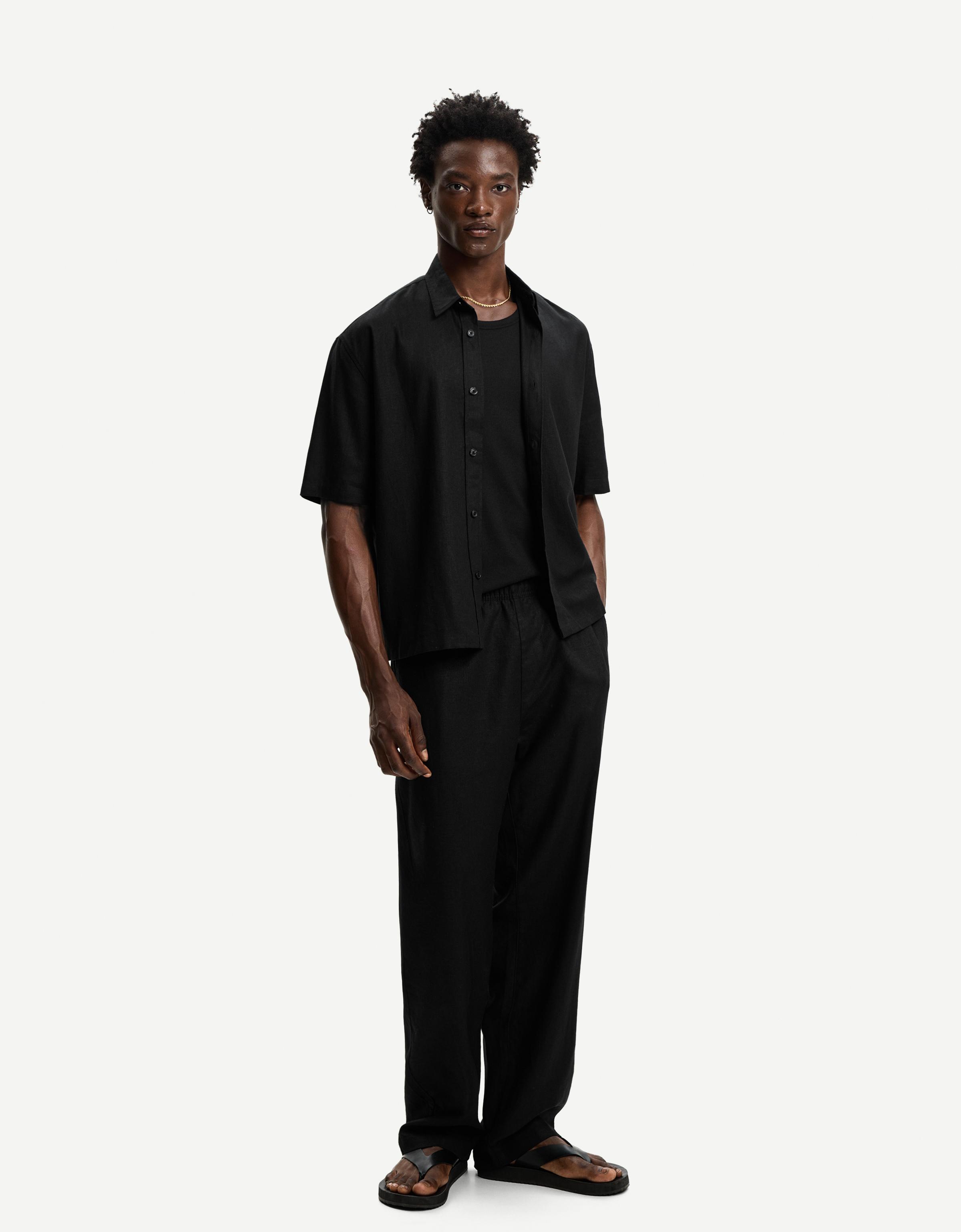 Bershka Wide-Leg-Hose Im Jogginghosen-Stil Mit Leinen Herren M Schwarz