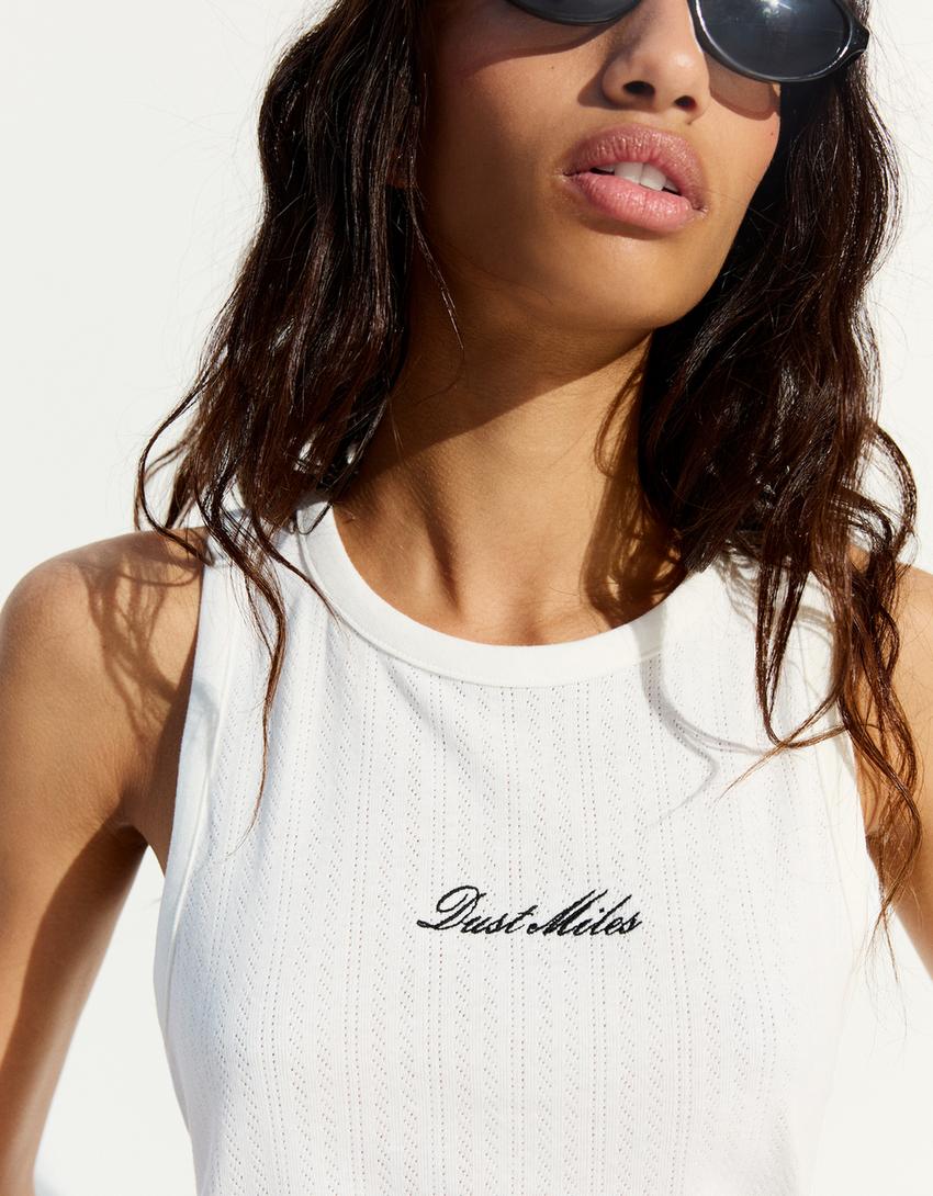 Koszulka na ramiączkach z nadrukiem-Biały złamany