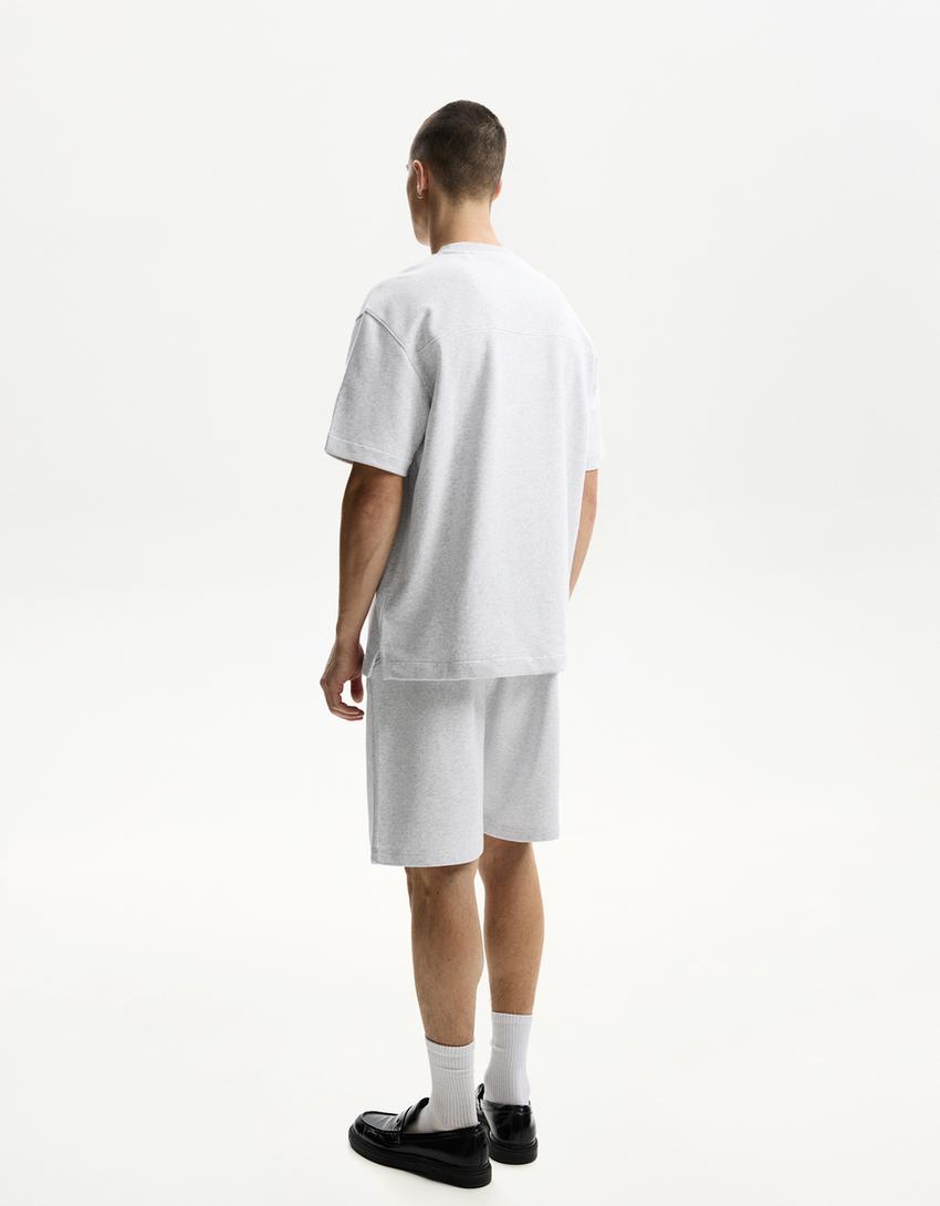 Camicia Coreana Senza Colletto In Puro Lino, A Righine Bianche E Blu Con Maniche A Tre Quarti | Pellizzari - 11