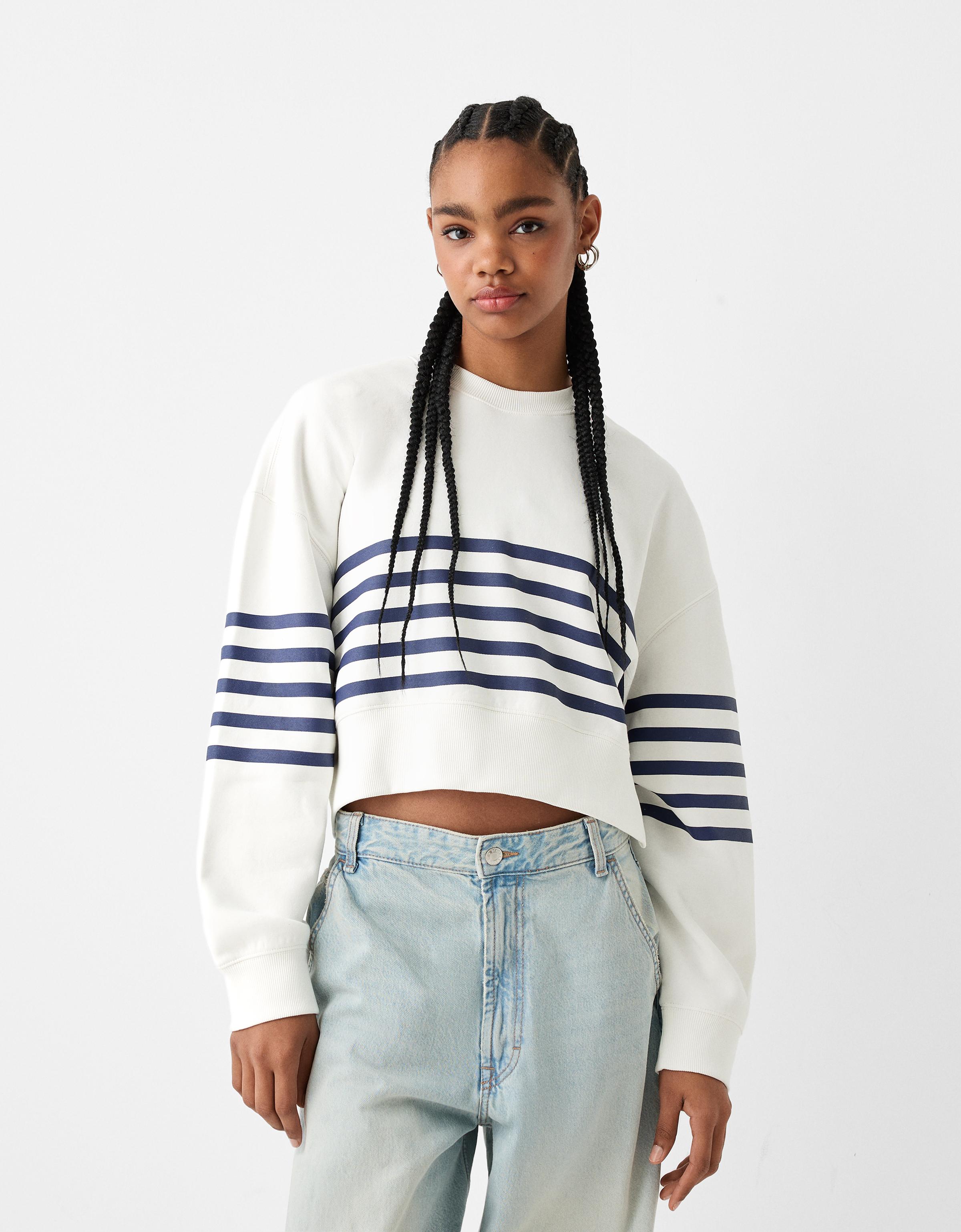 Bershka Basic-Sweatshirt Damen L Rohweiß