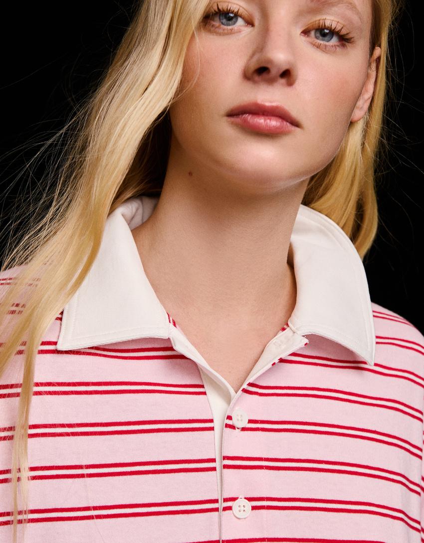 T-shirt à manches courtes col polo-Rose