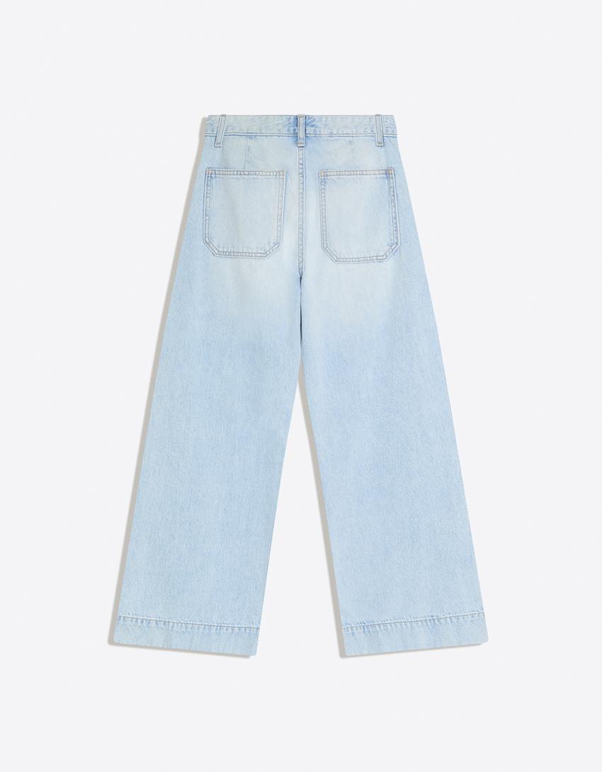 Jeans wide leg cropped-Azul claro