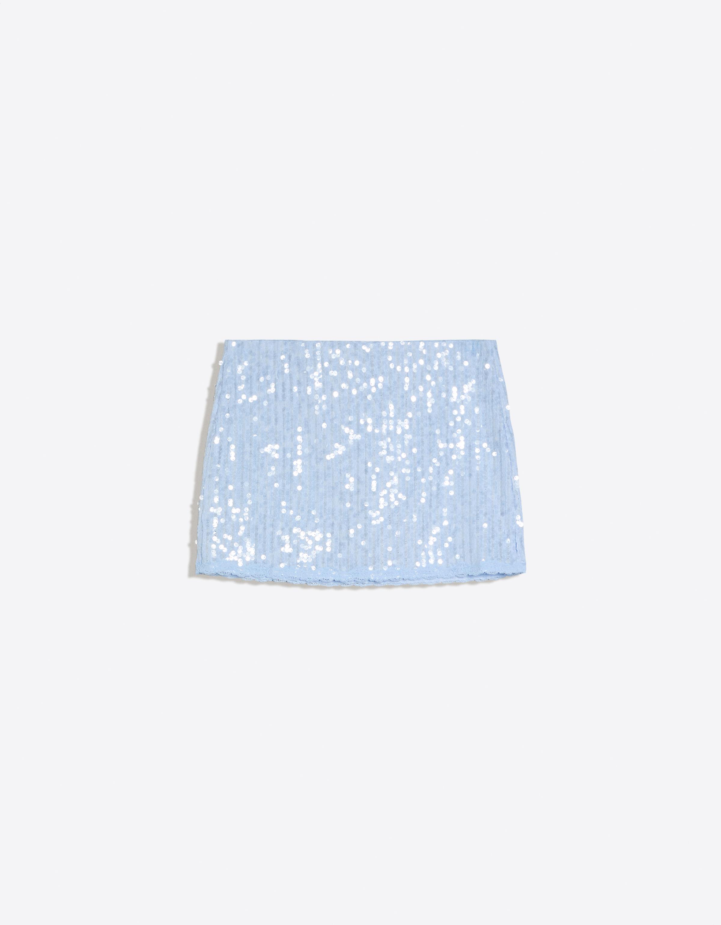 Sequin lace mini skirt — Light blue