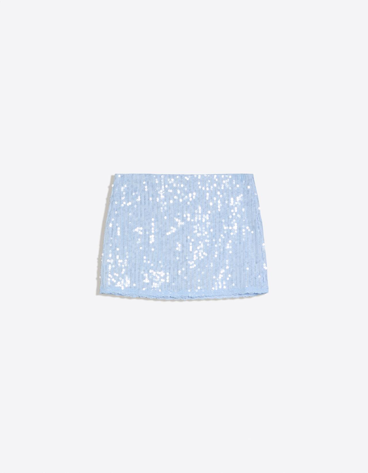 Sequin lace mini skirt — Light blue
